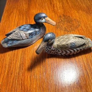 Duck Decoys Vintage Teal Male & Female 6.5” Wood Decoys Lot of 2